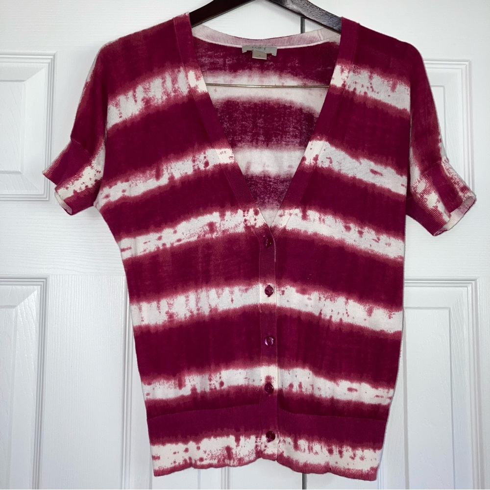 LOFT Maroon Red Tie Dye Small Button Up Cotton Short Sleeve Cardigan
